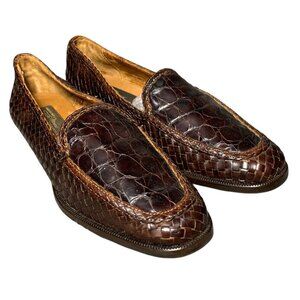 Sesto Meucci Crocodile Pattern Brown 100% Leather Loafers Women's Size 6.5 M